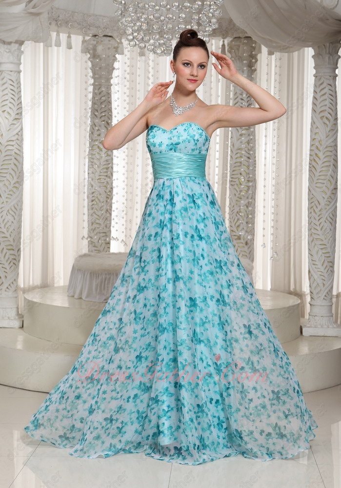 Printed Floral Mint Green Chiffon Fresh Hawaii Beach Formal Prom Dress Fairy - Click Image to Close