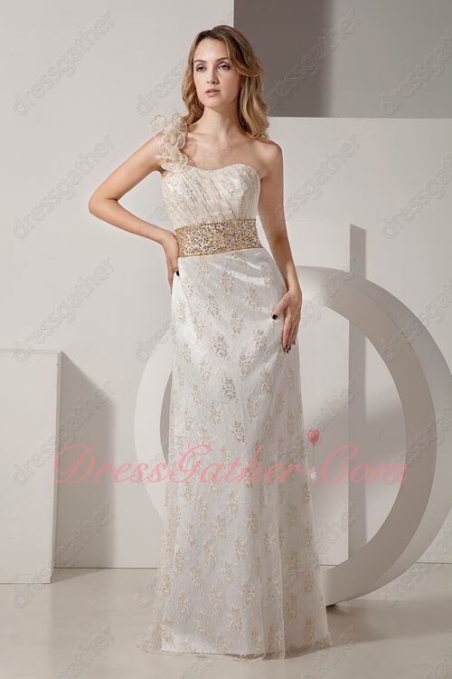 Luxury One Shoulder Ivory and Gold Variegated Lace Evening Formal Dress Different - Click Image to Close