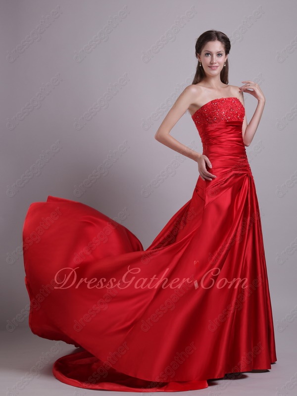 Joyous Red Thick Satin Wedding Ceremony Bridal Embroidery Evening Gowns Fishtail - Click Image to Close