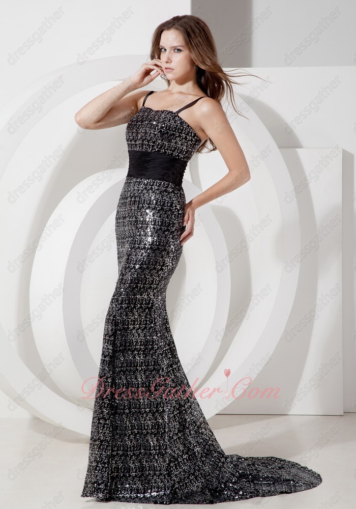 Spaghetti Straps Black and Silver Mingled Shiny Sequin Mermaid Prom Dress High End - Click Image to Close