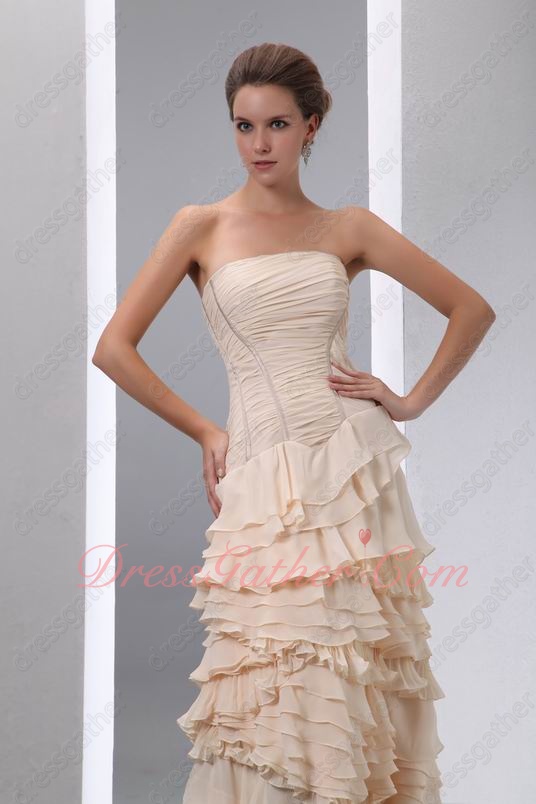 Crossed Cascade Layers Bisque Champagne/Beige Chiffon Formal Gowns Dress - Click Image to Close