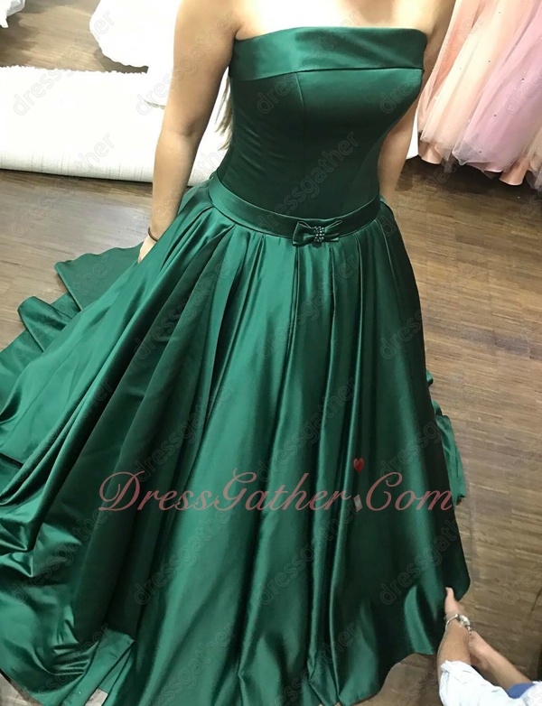 Full Size Custom A-line Hunter Green Fitted Evening Dress Strapless Bordure - Click Image to Close