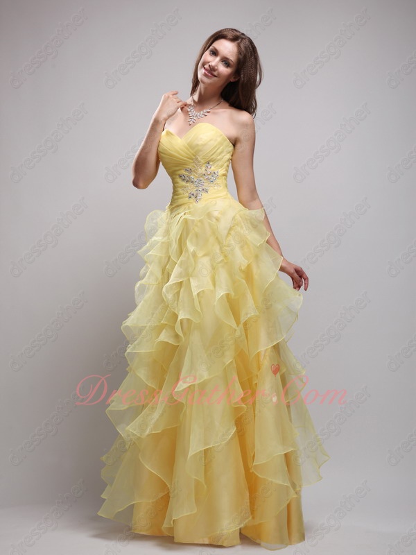Daffodil Yellow Organza Ruffles Skirt Lovely Formal Evening Dress Princess - Click Image to Close