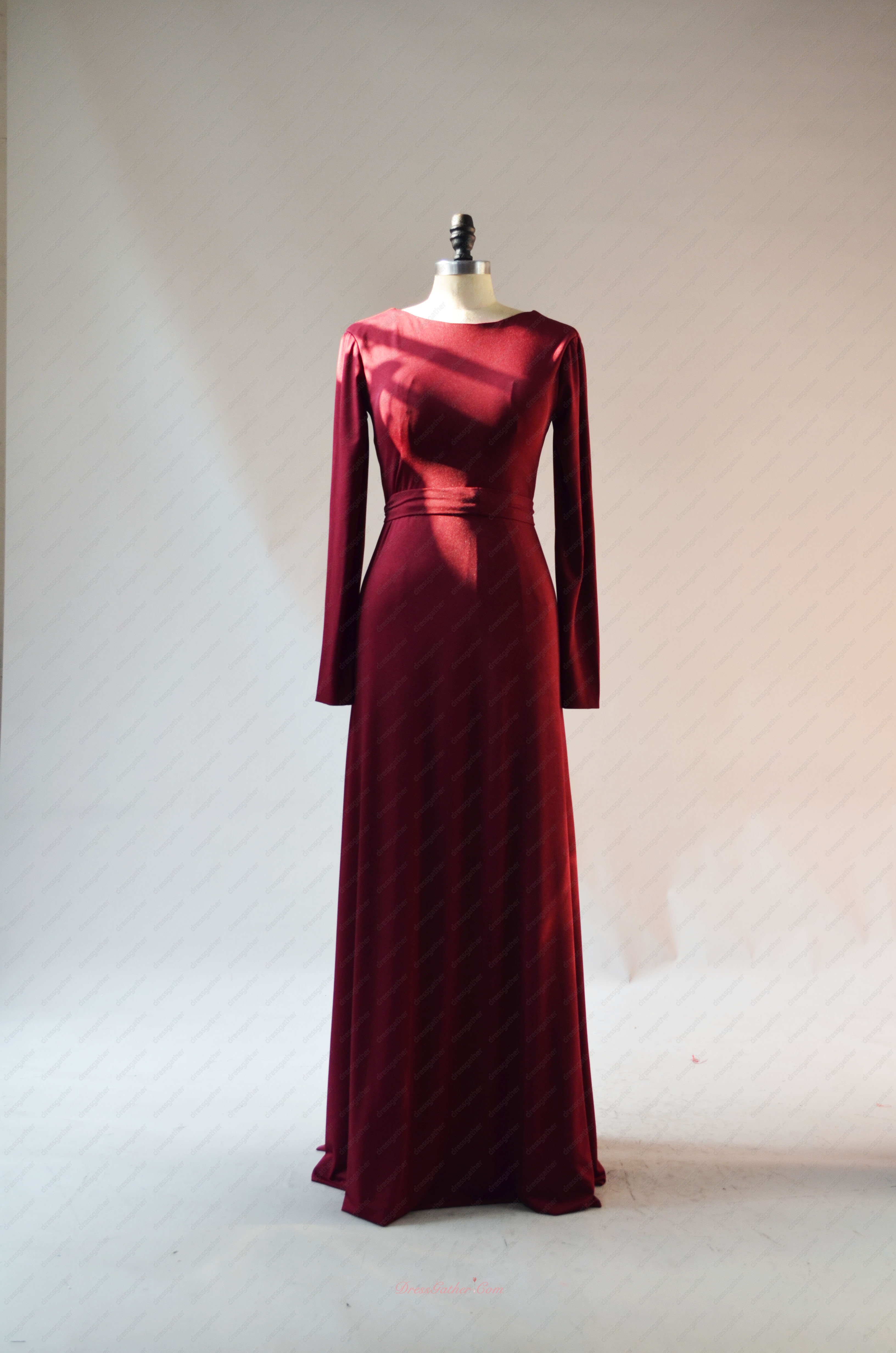 Conservative Long Sleeves Burgundy Spandex Mother Of The Bride Winter Dress Customized - Click Image to Close
