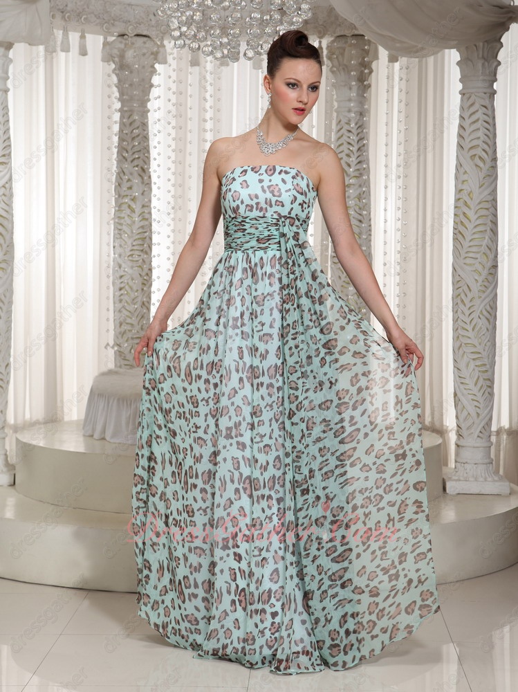 Mint Green Print Leopard Soft Chiffon Summer Beach Style Selva Formal Prom Dress - Click Image to Close