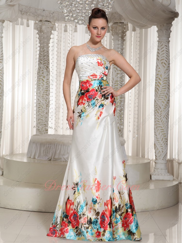 Colorful Flowers Print A-line Western Theme Formal Prom Dress Mature - Click Image to Close