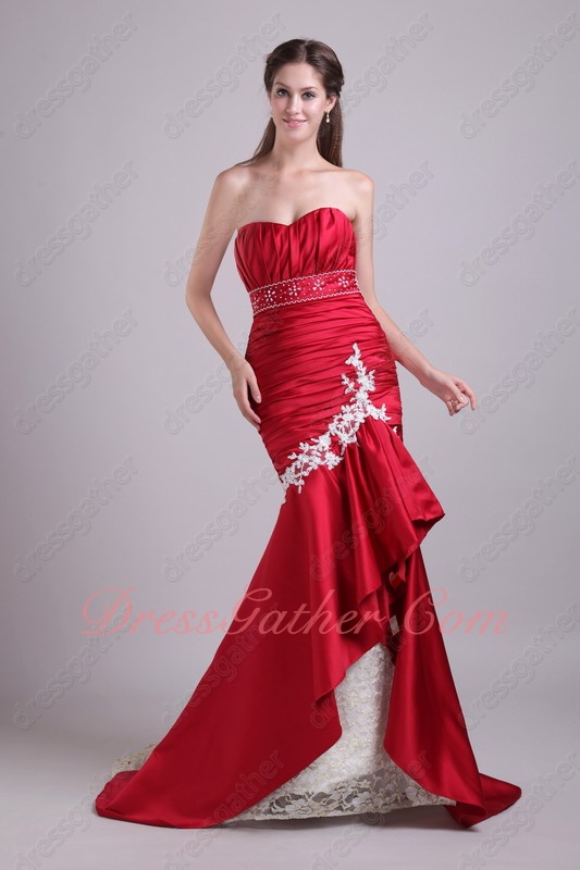 Dark Red Mermaid Package Hips Fishtail Formal Gowns Dress With Lace Hemline - Click Image to Close