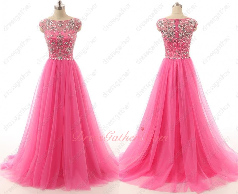 Amazon Silver Beading Hot Pink Tulle Multilayered Skirt Dancers Partner Dress - Click Image to Close