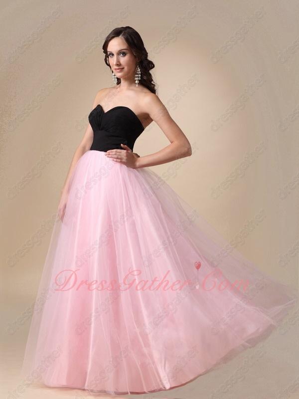 Black Chiffon Bodice Lovely Pink Tulle Floor Length Skirt Princess Ball Gown - Click Image to Close