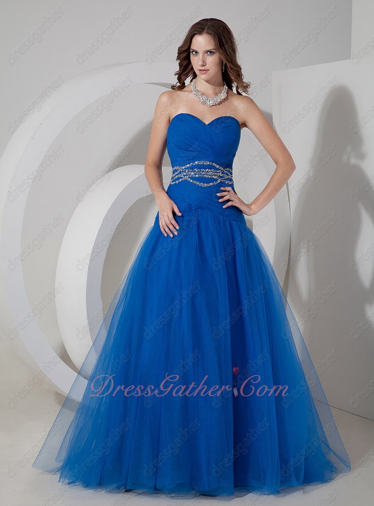 Ultramarine Royal Blue Soft Tulle Dropped Waist A-line Formal Gowns Dress - Click Image to Close