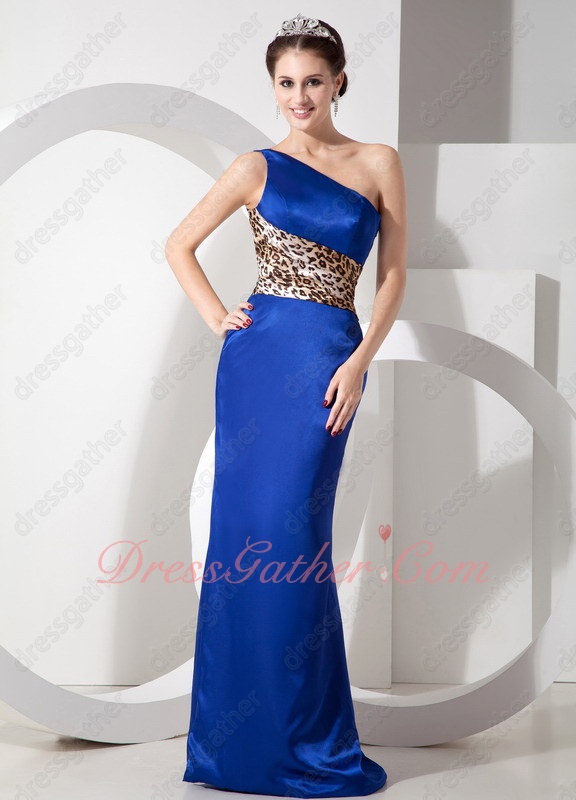 Look Slim One Shoulder Royal Blue Petite Prom Dress With Leopard Printed Joint - Click Image to Close