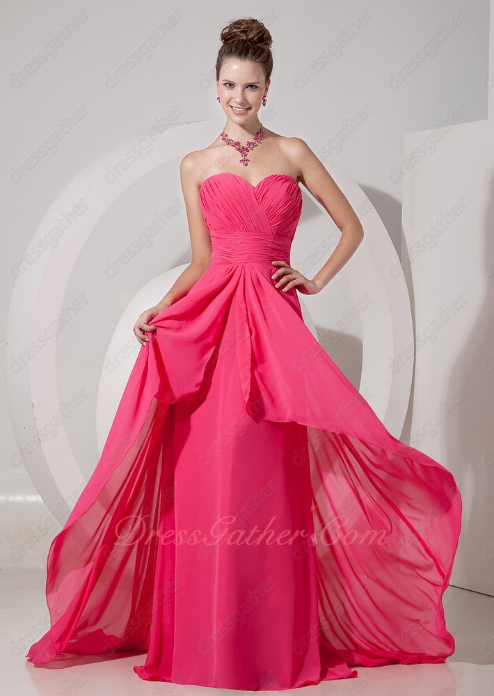 Magenta Chiffon Color Of Summer Opening Front Senior Formal Prom Dress Little Train - Click Image to Close