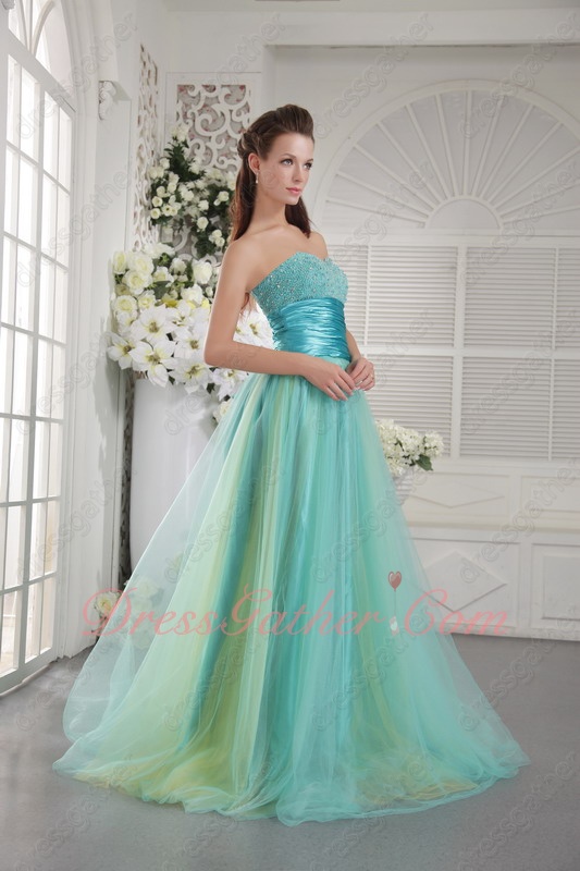 Beaded Blouse Wide Pleat Belt Colorful Tutu Floor Length Tulle Prom Gowns Pageant - Click Image to Close
