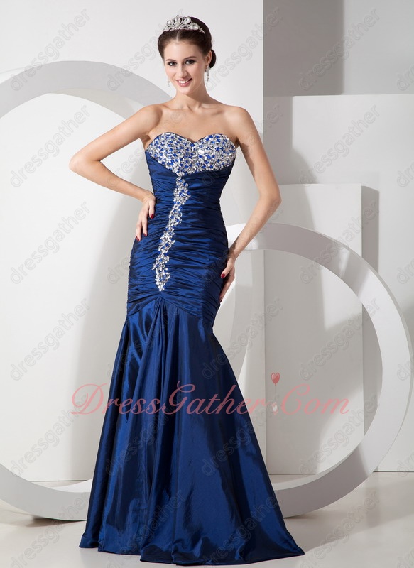Peacock Navy Blue Taffeta Mermaid Package Ass Mature Lady Formal Military Attire - Click Image to Close