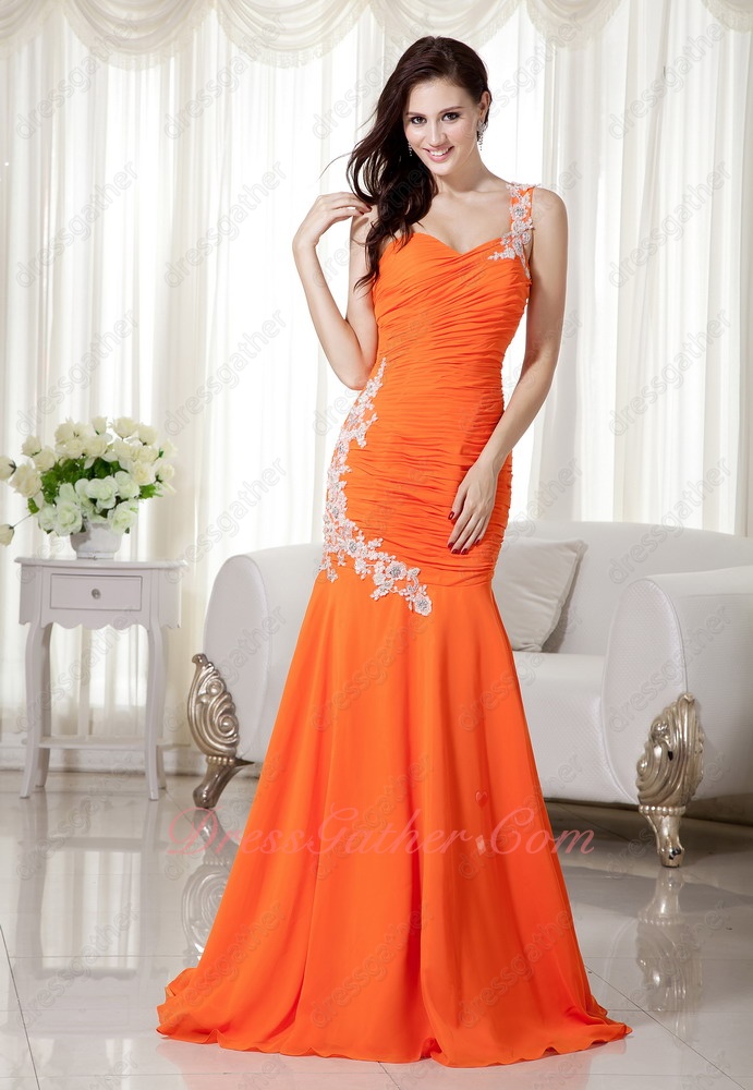 Style Of 2023 One Strap Orange Trumpet Elegant Lady Formal Prom Dress With Applique - Click Image to Close