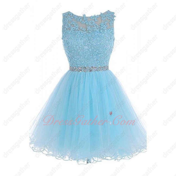 Scoop Appliques Curly Mesh Hem aby Blue Short Prom Dress High Quality Hot Sell Amazon - Click Image to Close
