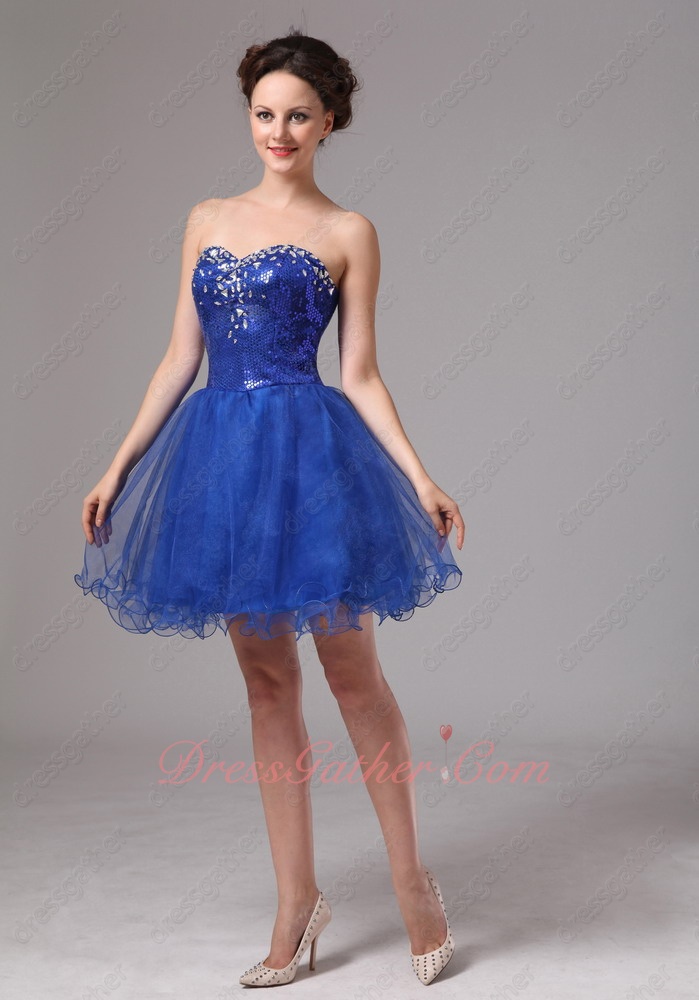 Royal Blue Sequin Bodice Curly Hemline Short Prom Dress Portrait Photo - Click Image to Close