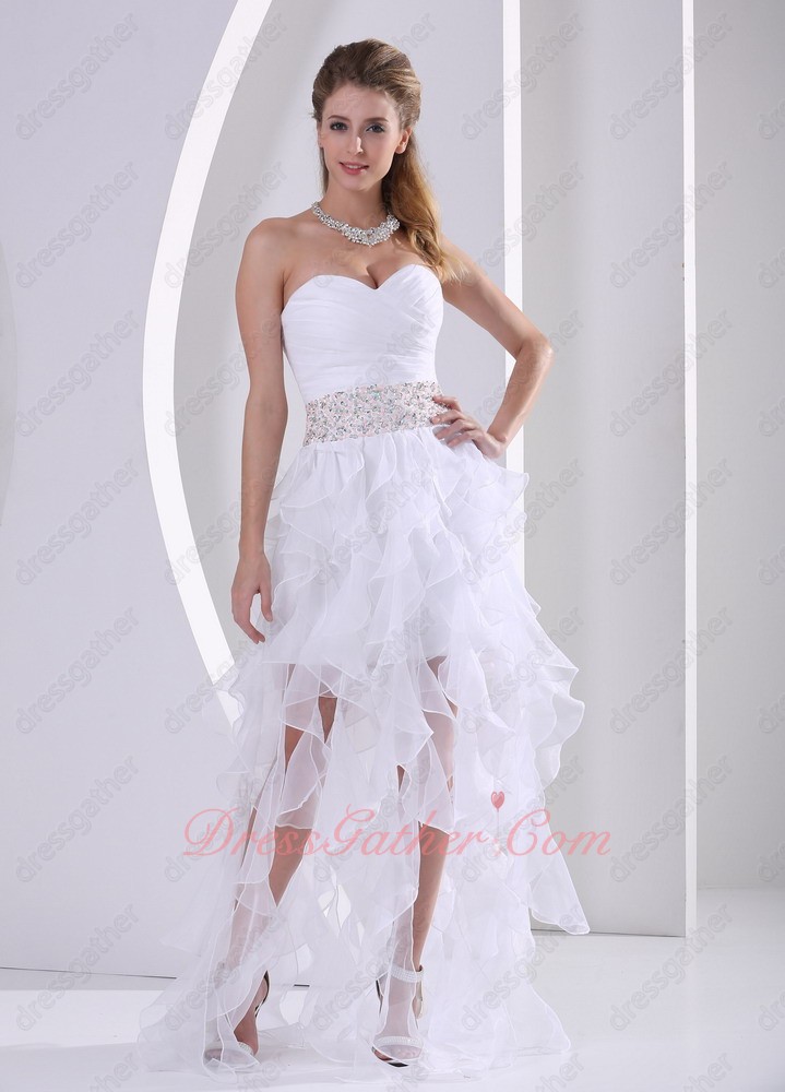 Unique Waist Beaded Cascade Ruffle White Organza Runway Pageant Dress Princess Boutique - Click Image to Close