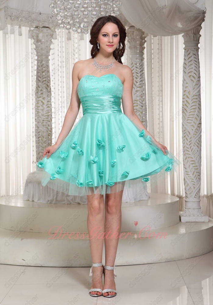 Mint Apple Green Gauze 3D Flowerlets Dotted Knee Length Formal Prom Dress Most Popular - Click Image to Close