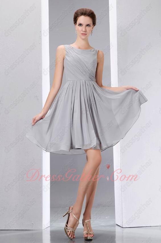 Silver Chiffon Square Collar Holiday Homecoming Short Prom Ceremony Dress Attend - Click Image to Close