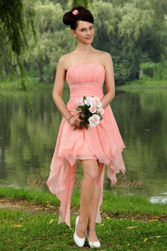 Fashion Icon Color Blush Pink Chiffon Asymmetrical Hemline Skirt Short Prom Gowns - Click Image to Close