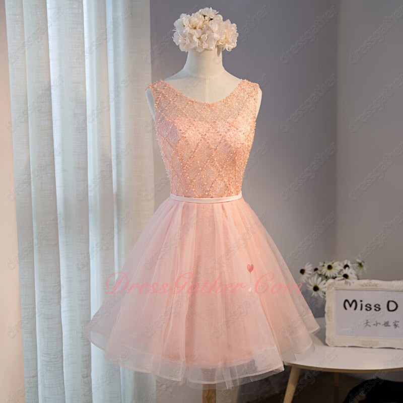 Pearl Bodice Knee Length Puffy Blush Tulle Homecoming Dress Girl Prefer - Click Image to Close