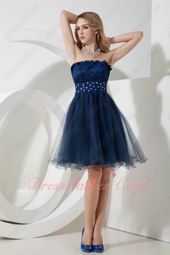 Strapless Navy Blue Taffeta and Tulle Evening Celebrity Little Dress Daughters - Click Image to Close
