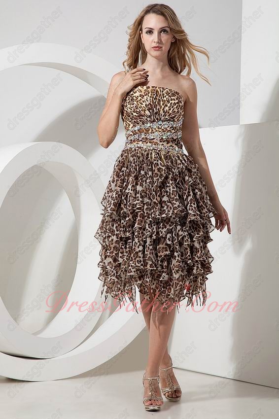 Stylish Cross Back Leopard Pattern Chiffon Ruffles Private Prom Dress Evening - Click Image to Close