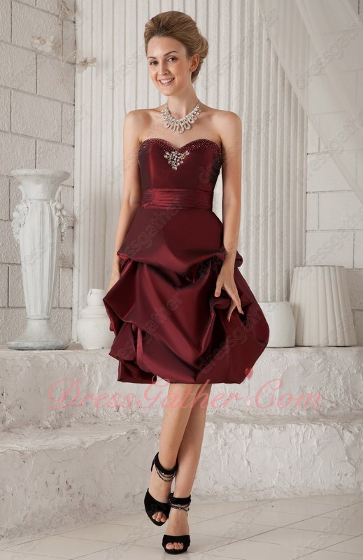 Current Burgundy/Most Dark Wine Taffeta Knee-length Bubble Prom Celebrity Type Dress - Click Image to Close