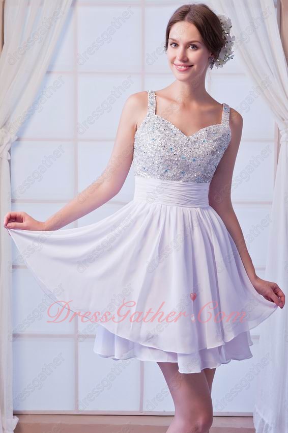 Classical Short White Party Dancing Little Prom Dress Double Straps Full Beading - Click Image to Close