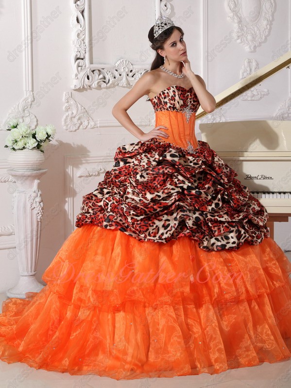 Natural Waist Printed Pattern Fishbone Lines Quinceanera Dress Gown Layers Train - Click Image to Close