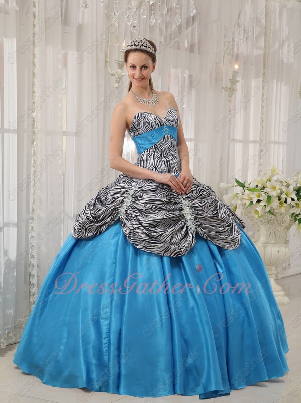 Pick Up Zebra Overlay Flat Aqua Blue Girls Quinceanera Ball Gown Inexpensive - Click Image to Close