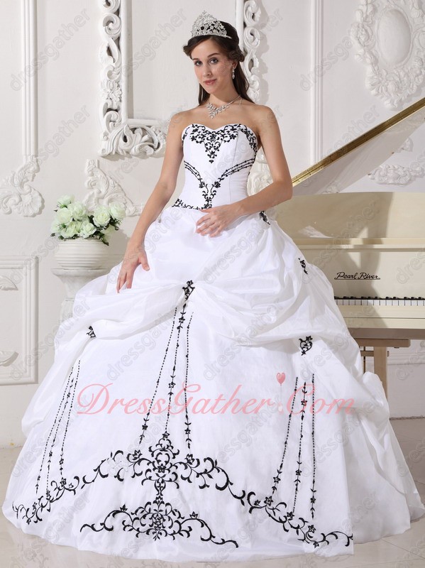 Western Village Classical White Military Ball Dress With Black Embroidery - Click Image to Close