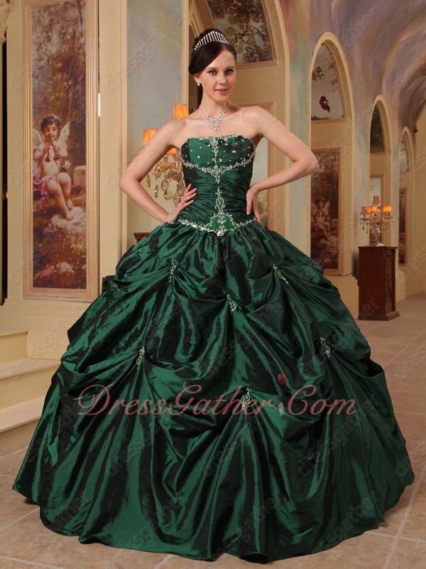 Hunter Dark Green Beaded Strapless Evening Ball Gown For 30 Women - Click Image to Close