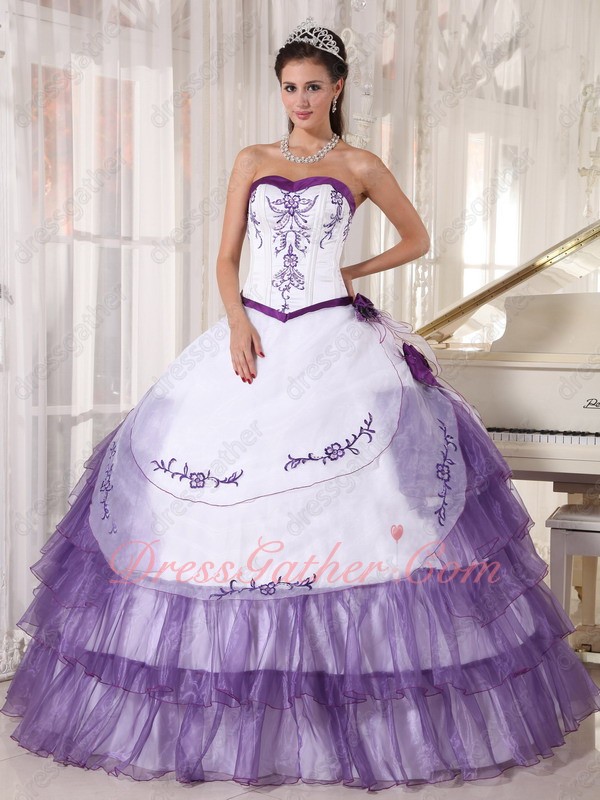 White and Pansy Grape Purple Designer Quinceanera Ball Gown With Embroidery - Click Image to Close