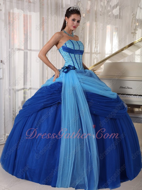 Aqua Blue and Royal Blue Mesh Cinderella Quinceanera Prom Ball Gown Gorgeous - Click Image to Close