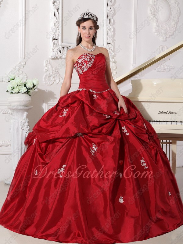 Low Price Strapless Dull Red Taffeta Dress to Quinceanera Wear Cenicienta - Click Image to Close