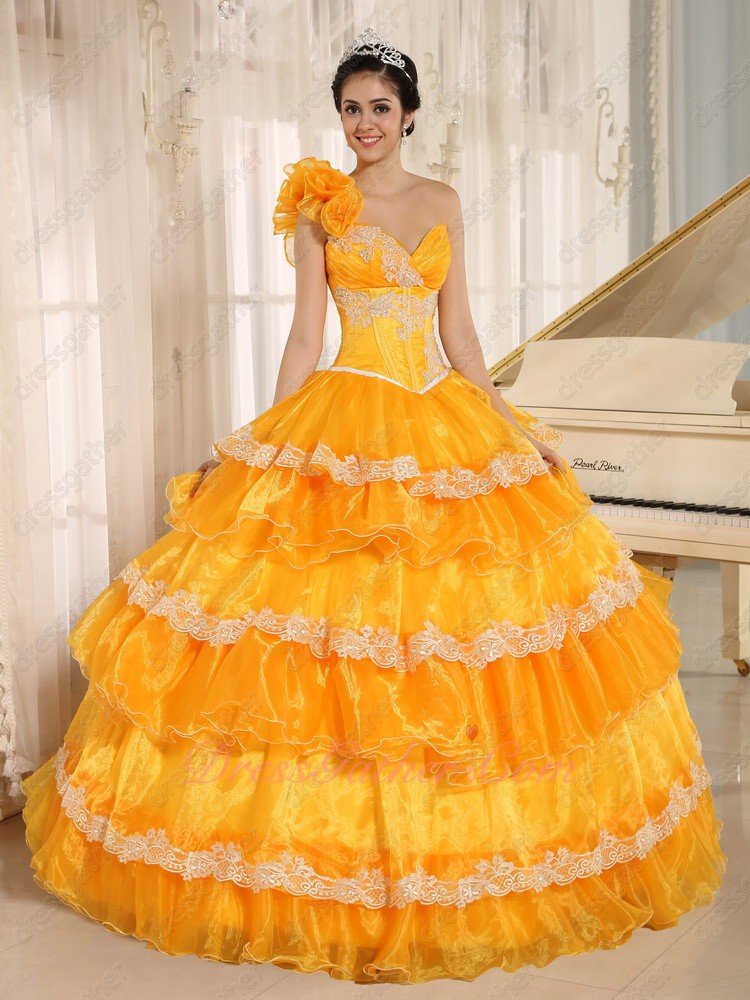 Bright Orange Like Cake Layers Quince Ball Gown For Military Grand Party/Event - Click Image to Close