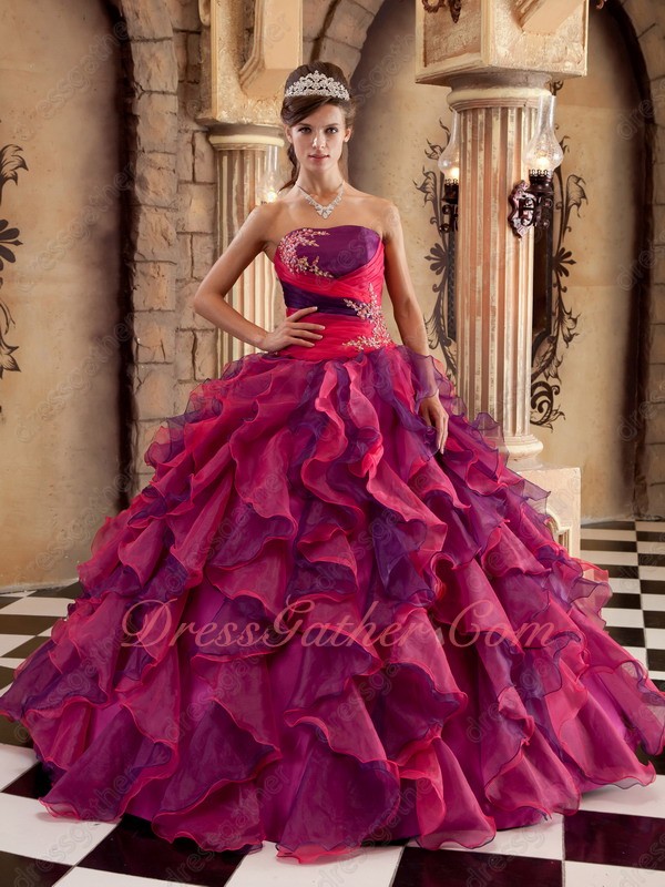 Fuchsia/Purple Mixed Skirt Strapless Quinceanera Ball Gown Good Reviews - Click Image to Close