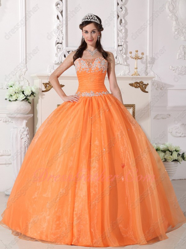 Simple Orange Organza Quinceanera Party From Dress Factory Directly Without Middleman - Click Image to Close