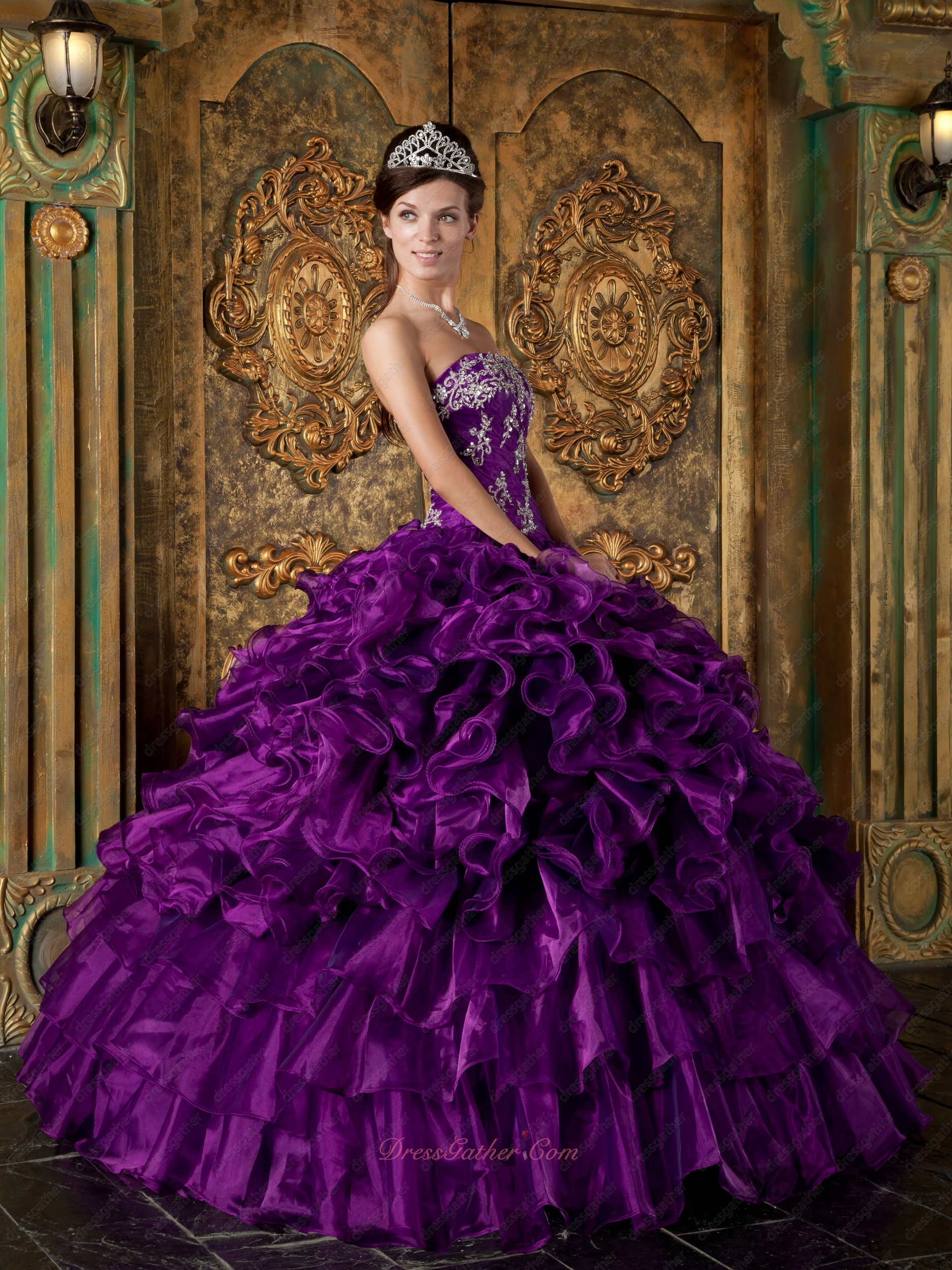 Brilliant Shiny Orchid Pansy Purple Quinceanera Gowns Thick Ruffles Puffy - Click Image to Close