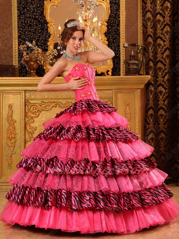 Beautiful Hot Pink and Zabra Alternate Layers Cakes Quinceanera Ball Gown Good Choice - Click Image to Close