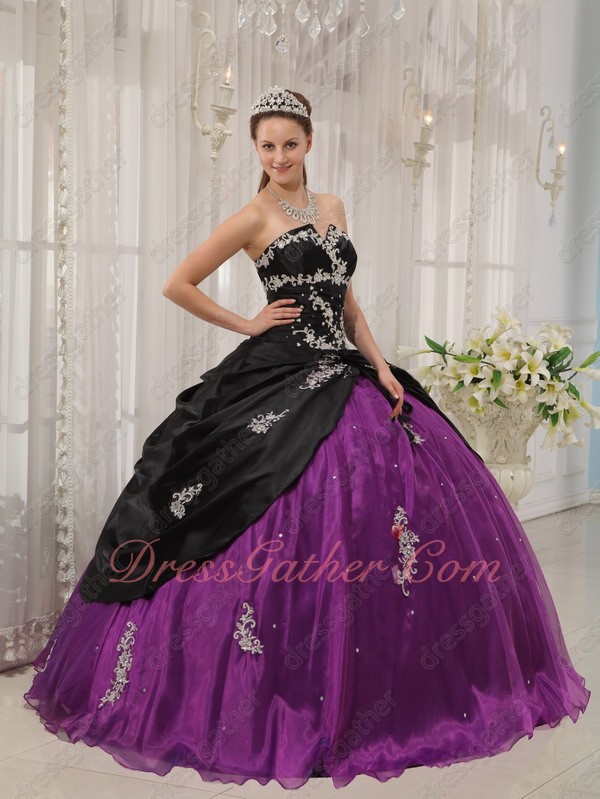 Orchid Purple Flat Organza With Black Coverage Strapless Quinceanera Ball Gown - Click Image to Close