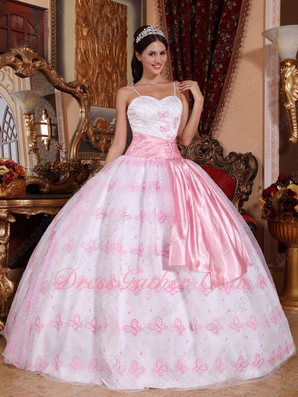 Spaghetti Straps Full Butterfly Baby Pink Quinceanera Ball Gown Dreamlike - Click Image to Close