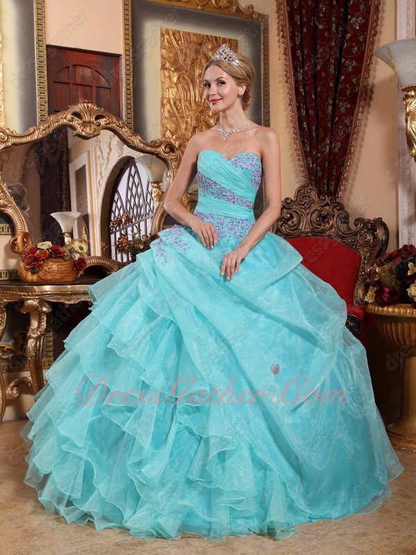Half Side Ruffles Women Quince Ball Gown Compere/Dancing Apple Green With Lilac Details - Click Image to Close
