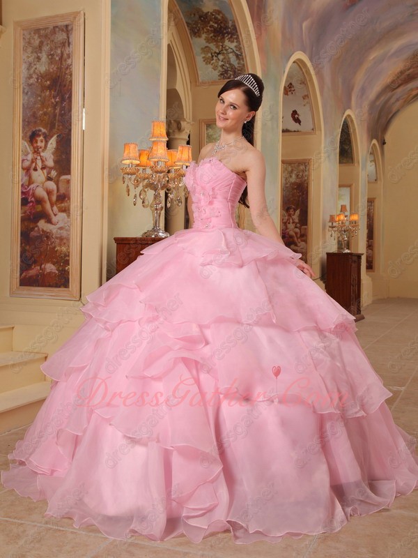 Cute Pink Crossed Layer Cake Fluffy Quinceanera Ball Gown Thick Organza - Click Image to Close