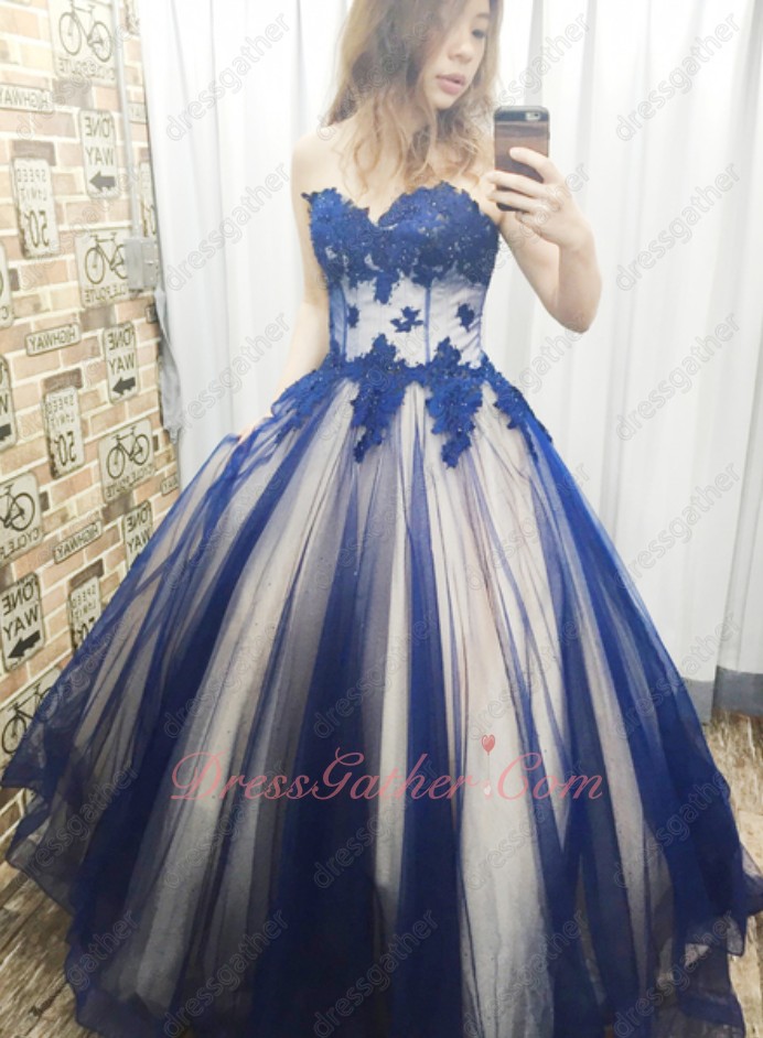 Dark Royal Blue Tulle Champagne Lining Inside Mix Style Girls Quinceanera Gifts Cheap - Click Image to Close