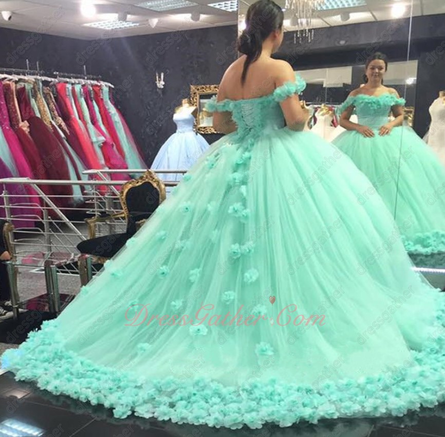 Apple Mint Green Ruching Puffy Tulle Rugosa Rose Skirt 2023 Quince Dress For Girl - Click Image to Close