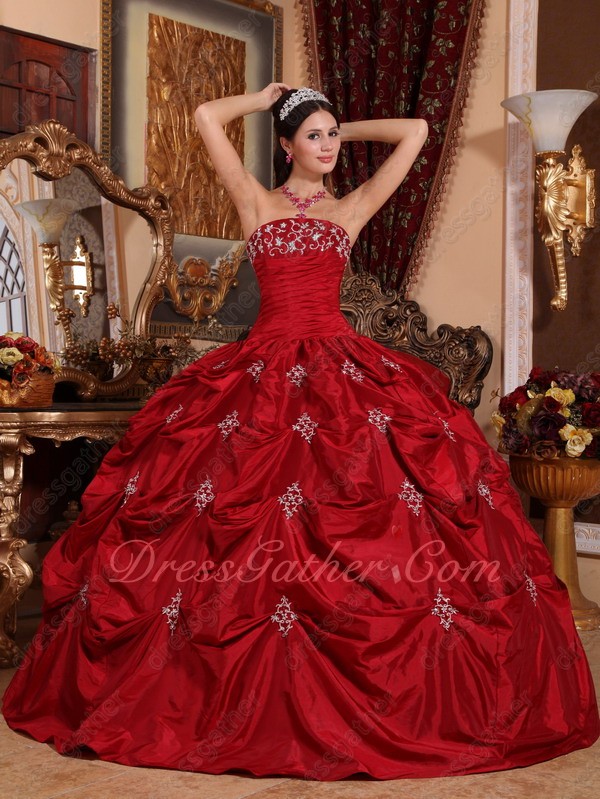Designer Wine Red Pick-Up/Bubble Taffeta Floor Length Evening Ball Gown Quince Palace - Click Image to Close