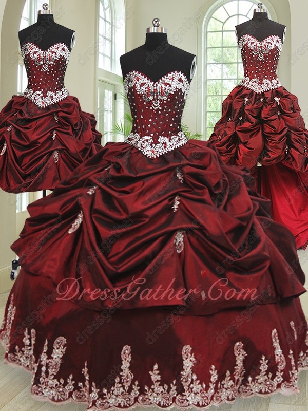 Four Pieces DIY Detachable Burgundy Taffeta Mature Women Quinceanera Gown Customized - Click Image to Close